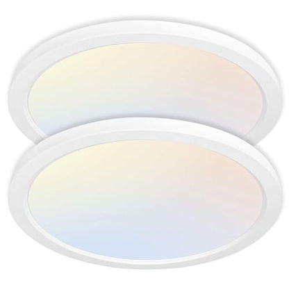 hykolity 12 Inch Selectable CCT LED Round Flat Panel Light,2 Pack | 24W 3000K/4000K/5000K, Edge-Lit Flush Mount Ceiling Light Fixture for Kitchen, Bedroom, Laundry and Closet Room,White - color: White, size: 12 inch