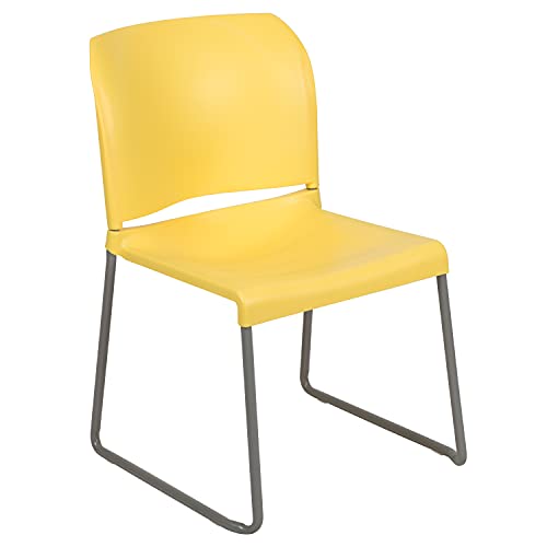 EMMA + OLIVER Home and Office Guest Chair Yellow Full Back Contoured | Sled Base, Powder Coated, Contoured, 880 LBS. Weight Capacity - color: Yellow