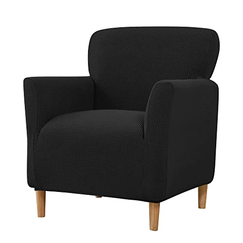 LiveGo Stretch Mid Century Modern Armchair Slipcover 1-Piece Jacquard Accent Chair Covers with Arms Soft Waterproof Chair Slipcovers for Living Room Furniture Protector Office (Black a) - color: Black a
