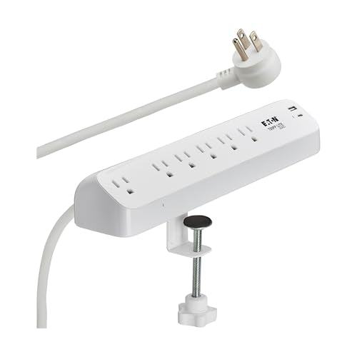 Eaton Tripp Lite Series Desk Clamp Power Strip Surge Protector, 6-Outlets, USB-A & USB-C Charging Ports, 900 Joules, 6ft Flat Extension Cord, Lifetime Manufacturer's Warranty (TLP66UCLAMP) - color: White (USB-A + USB-C), size: 6 Outlets