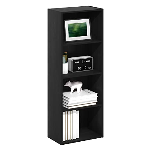 Furinno LUDER 4-Tier Book Shelf, Open Shelves Bookshelf, Blackwood | 9 x 15.6 x 41.7, Closed Back, Modern Bookcase, for Living Room, Bedroom, Home Office - color: Blackwood, size: 4-Tier