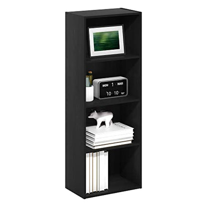 Furinno LUDER 4-Tier Book Shelf, Open Shelves Bookshelf, Blackwood | 9 x 15.6 x 41.7, Closed Back, Modern Bookcase, for Living Room, Bedroom, Home Office - color: Blackwood, size: 4-Tier