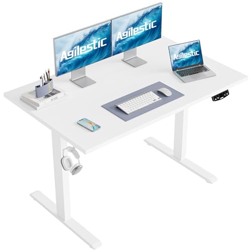 Agilestic Electric Height Adjustable Standing Desk, 55 Inch, White | Smooth Height Adjustment, Memory Presets, Hooks, Stable Steel Frame,154 lbs Capacity, Easy Assembly, Splice Board - color: White, size: 55 x 24 Inch