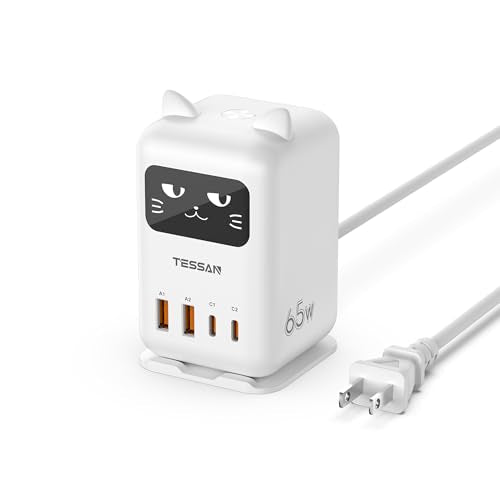 USB C Charger Block PD 65W, TESSAN Charging Station for Multiple Devices | Desktop Tower Charger with 4 USB Ports for iPhone 17/16/15, MacBook, Tablet, Office Home Dormroom, White - color: White