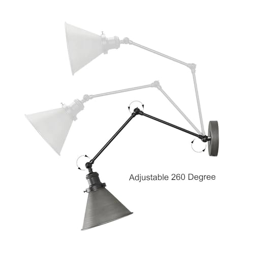 LALUZ Black Wall Sconces Lighting, Modern Swing Arm Plug-in or Hardwired Adjustable Wall Lamp with Antique Silver Finish for Bedroom, Kitchen, and Living Room - size: 12" W Antique Silver