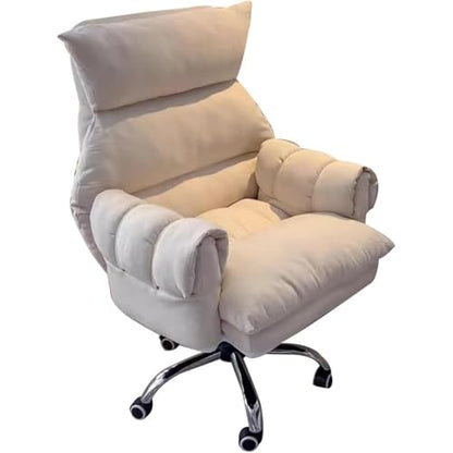 Executive Office Chair with Wheels, Swivel Computer Recliner, Padded Seat & Arms, Adjustable Height, Ergonomic Desk Chair for Home Office, Study & Conference,Beige-with Footrest - color: Beige, size: With Footrest