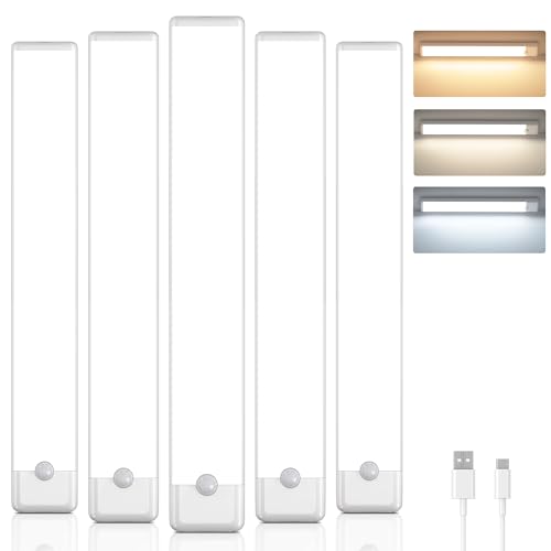 5-Pack Motion Sensor Under Cabinet Light, 3 Color Temperature Dimmable Rechargeable Magnetic Closet Light 11.8 inch Wireless Under Counter Lighting - color: White, size: 11.8 inch