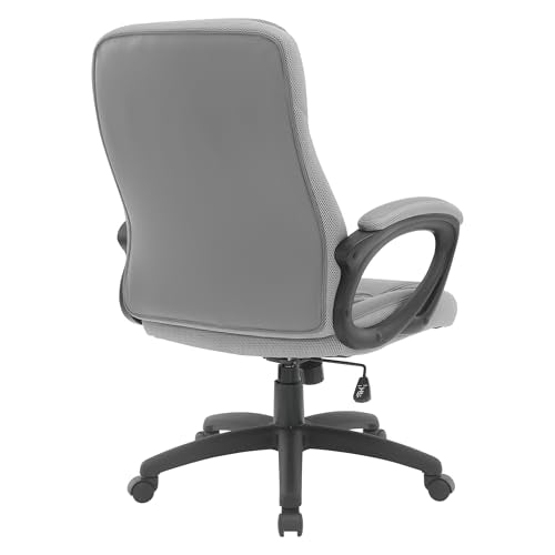 Office Star FL Series Executive Seating Faux Leather Manager's Adjustable Office Chair with Padded Arms, Charcoal Grey with Grey Mesh Accents - color: Charcoal Grey