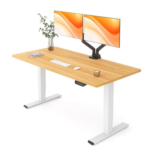 FLEXISPOT E6 MAX Dual Motor 3-Stage 48x30 Inch Heavy Duty Standing Desk, 330lbs Weight Capacity, Height Adjustable Desk w/Cable Management & Wheels (Seamless Maple Desktop + White Frame) - color: White Frame+ Maple Top, size: 48"x30" One-Piece