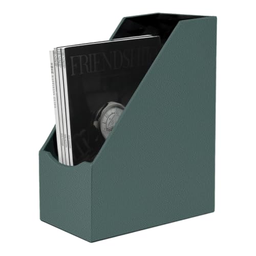 UnionBasic Magazine File Holder, Leatherette Desktop Document Organizer, Home Office Paper Holder File Storage Literature Sorter, Dark Ivy - color: Dark Ivy