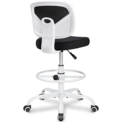 Primy Armless Mid-Back Ergonomic Standing Desk Chair - Mesh Rolling Tall Chair, Adjustable Height and Footring, Art Room, Office or Home (White) - color: White, size: PR777-Z