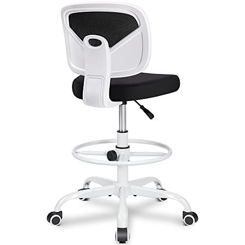 Primy Armless Mid-Back Ergonomic Standing Desk Chair - Mesh Rolling Tall Chair, Adjustable Height and Footring, Art Room, Office or Home (White) - color: White, size: PR777-Z