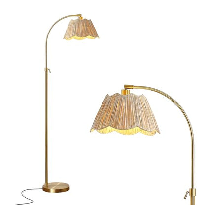 64'' Adjustable Arc Floor Lamp with Natural Rattan Woven Shade - color: Gold
