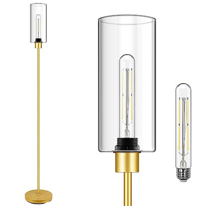 BoostArea Gold Modern Floor Lamp With Glass Lampshade - Simple Design Standing Lamp for Living Room, Bedroom, Office, Kids Room, Reading - color: Gold