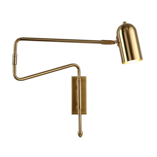 Modern Industrial Swing Arm Wall Sconce Black and Gold Metal Adjustable Long Arm Fixture Wall Mounted Lamp for Bedroom Bedside Reading Living Room Task Light Oldsix-66(Gold) - color: Gold