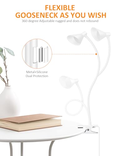 LiFMIRA Desk Lamp Clip on Light USB Reading Light 3 Color Modes White | 10 Dimmable Brightness Eye Care Clamp Desk Lamp Flexible Gooseneck Book Light for Reading in Bed and Desk - color: White