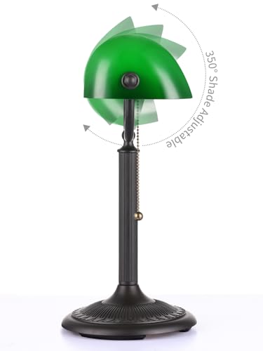 1-Minute Quick-Change Shade Antique Green Glass Bankers Desk Lamp | Study Office Library,LED Bulb Included - color: Green-AG