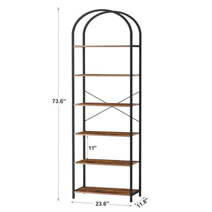 Homhedy 6-Tier Arched Bookshelf, Display Racks, Tall Book Shelf, 73.6" H - size: 6 Tier -23.6"W