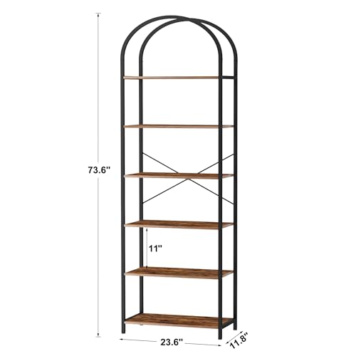 Homhedy 6-Tier Arched Bookshelf, Display Racks, Tall Book Shelf, 73.6" H - size: 6 Tier -23.6"W
