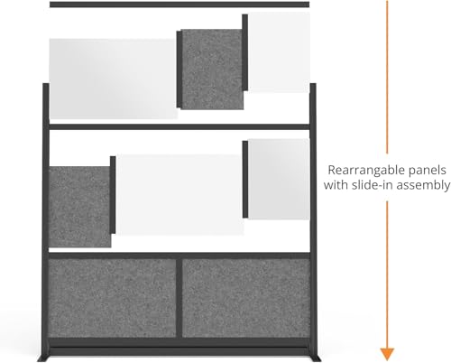 Stand Up Desk Store Expanse Modular Wall | 53'' x 70'' Wall | Expandable Partition Room Divider with Rearrangeable Frosted Acrylic & Sound Absorbent Panels (Black Frame) - size: 53" x 70"