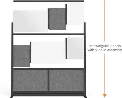 Stand Up Desk Store Expanse Modular Wall | 53'' x 70'' Wall | Expandable Partition Room Divider with Rearrangeable Frosted Acrylic & Sound Absorbent Panels (Black Frame) - size: 53" x 70"