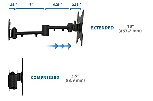 Mount-It! Full Motion TV Wall Mount Bracket for 13-42” Screens – 18" Articulating Arm, Quick Release Plate, Tilt Swivel Rotate, Anti-Theft Lock, Single Stud Install, Supports 44 lbs, VESA 75–200