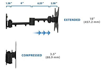 Mount-It! Full Motion TV Wall Mount Bracket for 13-42” Screens – 18" Articulating Arm, Quick Release Plate, Tilt Swivel Rotate, Anti-Theft Lock, Single Stud Install, Supports 44 lbs, VESA 75–200