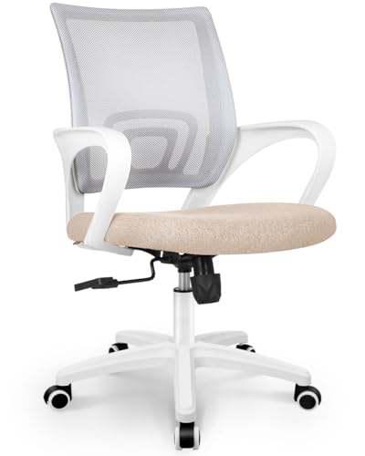 NEO CHAIR Office Computer Chair Ergonomic Mid-Back Mesh Desk Chair, Beige | Breathable Mesh Back with Lumbar Support, Height Adjustment, Smooth Rolling Casters for Home Office, Study or Gaming Setup - color: Beige