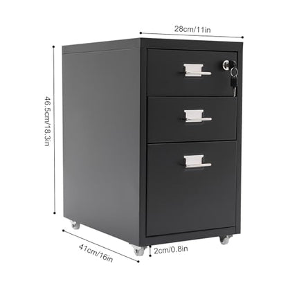 CNCEST 2-Drawer Vertical File Cabinet Metal Mobile Filing Cabinet with Lock Rolling File Drawer Cabinet Under Desk Sturdy Steel Storage Unit with Glide Drawers Lockable Wheels for Home Office (Black) - color: Black