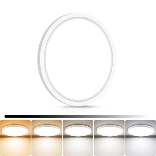 libtit 7inch LED Flush Mount Ceiling Light, Dimmable & 5Color Temperatures (3000K-6500K), 15W Round Slim White Light Fixture for Closet Hallway Kitchen Bathroom Laundry - color: White, size: 7inch-1pack
