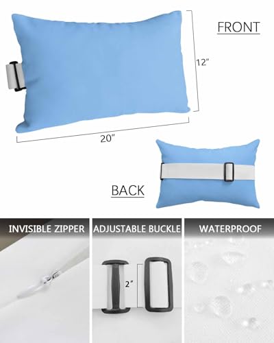 Outdoor Pillow for Lounge Chair with Strap & Insert SkyBlue Pattern Recliner Head Pillow Pure Colour Waterproof Headrest Patio Lumbar Pillows for Beach Pool Office Chaise Chair 12x20 Inch - color: Blue, size: 1 Pack - 12"x20"