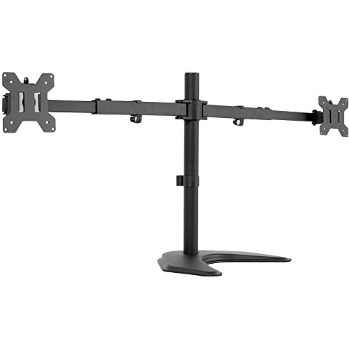VIVO Premium Dual Ultra Wide LCD LED 27 to 38 inch Monitor Desk Stand, Heavy Duty, Free-Standing Telescoping Arms, Flush Wall Setup, Fits 2 Screens, Black, STAND-TS38B - color: Black
