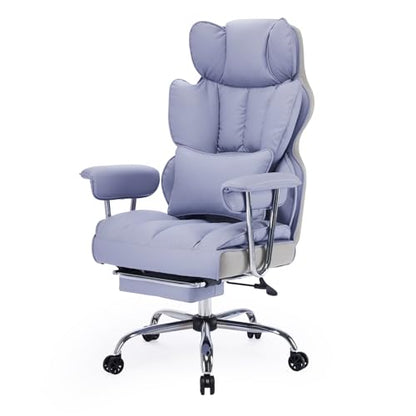 Efomao Executive Office Chair for Heavy People, High Back Computer Chair with Foot Rest, Height Adjustable PU Leather Office Chair,Big and Tall Office Chair (Purple) - color: Purple
