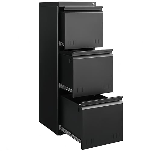 Approgreent Vertical 3 Drawer File Cabient with Lock, Metal Filing Cabinets for Home Office, Heavty Duty Office Storage Cabinet for A4/Letter/Legal (Matte Black) - color: 14-h Black