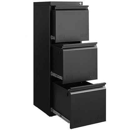 Approgreent Vertical 3 Drawer File Cabient with Lock, Metal Filing Cabinets for Home Office, Heavty Duty Office Storage Cabinet for A4/Letter/Legal (Matte Black) - color: 14-h Black