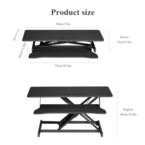 38 Inch Standing Desk Converter, Height Adjustable Sit Stand Workstation with Wide Keyboard Tray, Dual Monitor Laptop Riser, Ergonomic Desktop Stand for Home Office, Black - color: Black