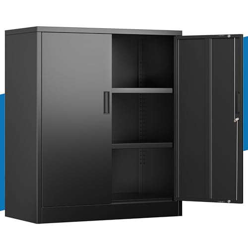 Metal Storage Cabinet, 36" Locking Cabinet with Adjustable Shelves for Garage, Office (Black) - color: Black, size: 36"H×32"W×16"D