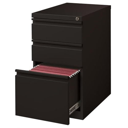 Pemberly Row Mobile 3-Drawer Filing Cabinet, 23" D, Steel, Black, Box/Box/File, Full Extension Drawers, Hidden Casters, Lockable, Letter-Size Hanging File Storage, Commercial Office Use - color: Black