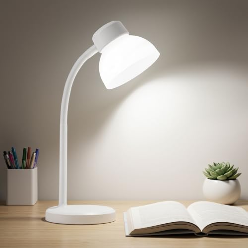 Desk Lamps for Home Office,Small LED Reading Lamp,5000K Eye-Care Desk Light | Desk Lamps for College Dorm, Kids Study Table, Bedroom , Flexible Gooseneck, Compact Small Table Lamp, Space-Saving Design - color: White