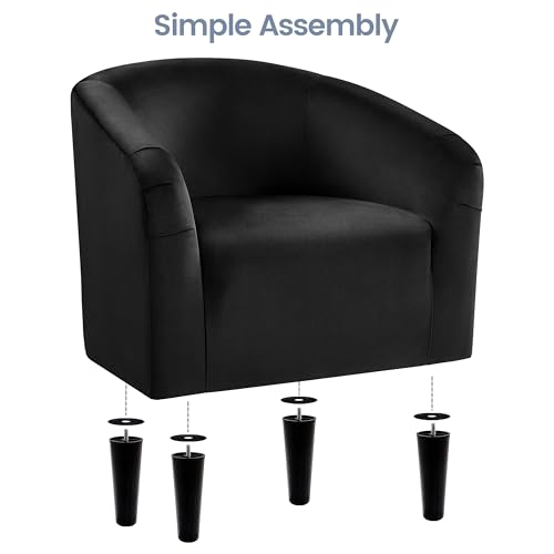 Yaheetech Velvet Accent Chairs, Compact Furry Barrel Chairs with a Curved Silhouette for Small Spaces, Living Room, Bedroom, Black - color: Black (Velvet), style: without Ottoman