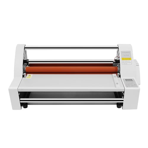V350 Hot Cold Roll Laminator, 350mm Commercial Office Presentation Laminators Single Dual Side Thermal Laminating Machine for Paper Card Wood Veneer PVC Foil, Digital Display, Safety Protection