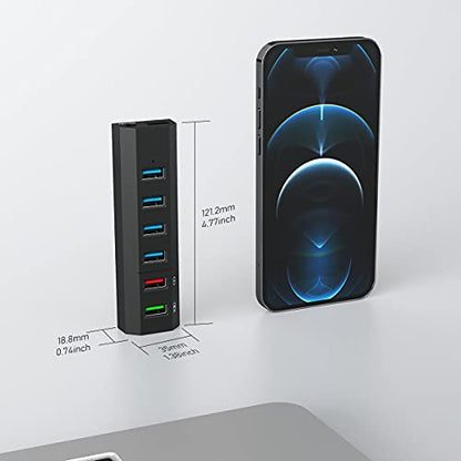 USB Hub, Aiibe 6 Ports Super High Speed USB 3.0 Hub Splitter + 24W Power Adapter + USB 3.0 Cable, Black Smart Fast Charger Powered USB Hub for Laptop, Mac, PC, Mobile HDD, Mulitple Devices - color: Black 6 Port