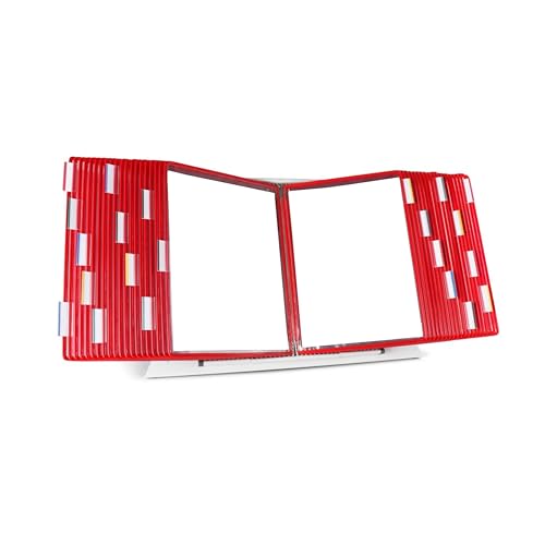 Tarifold Desktop Reference Display System, 40 Pockets, Expandable, Red | 40 Double-Sided PVC Pockets, Holds 80 Letter-Size Sheets, Sturdy Metal Base, Quick-Find Indexing, Quick and Easy to Assemble - color: Red, size: 40 Pockets