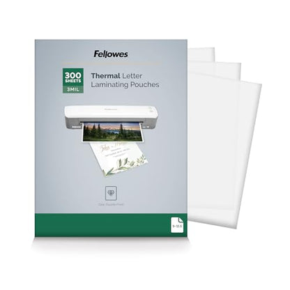 Fellowes Thermal Clear Laminating Pouches, Letter Size Sheets, 3 Mil, 300pk | Premium Protection, Dry-Erase Friendly, Perfect for Classroom School Supplies & Projects, For Use with All Thermal Laminators - style: 3mil – 300 Pack