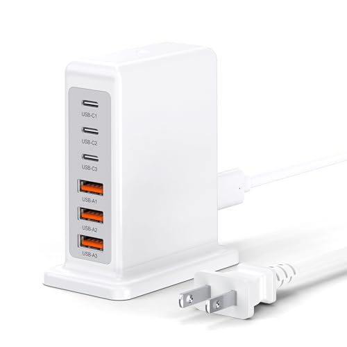 USB Charger 100W, Charging Station for Multiple Devices, Fast Charging Blocks with Type C Ports, USB Charging Hub Tower Organizer Multiport for iPhone 17/16/15/14, Ipad, Kindle, Travel Accessories