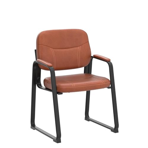 CLATINA Waiting Reception Chairs No Wheel, Leather Guest Chair with Padded Arms, Modern Brown Office Desk Chairs with Sled Base for Office Meeting Conference Room Lobby Home Living Room (2 Pack) - color: Brown-sled Base, size: 2pack