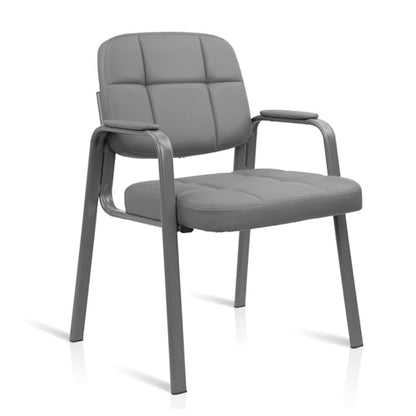 CLATINA Leather Guest Chairs, Desk Chair No Wheels, Office Reception with Padded Arms for Office Conference Waiting Room, Grey - color: Grey, size: 1pack