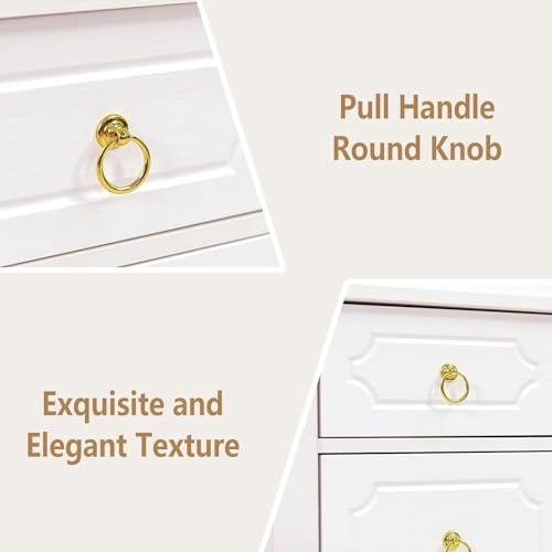 MaverickFurni 45" White Desk with Drawers, Small Desk with Golden Handle | Home Office Desk with Storage for Bedroom, Make Up Vanity Desk with Gold Accents for Girls, White