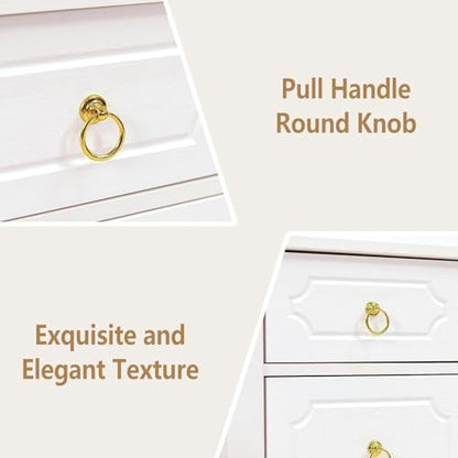 MaverickFurni 45" White Desk with Drawers, Small Desk with Golden Handle | Home Office Desk with Storage for Bedroom, Make Up Vanity Desk with Gold Accents for Girls, White