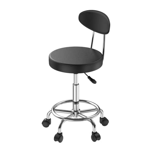 Adjustable Height Rolling Stool with Backrest - color: Black